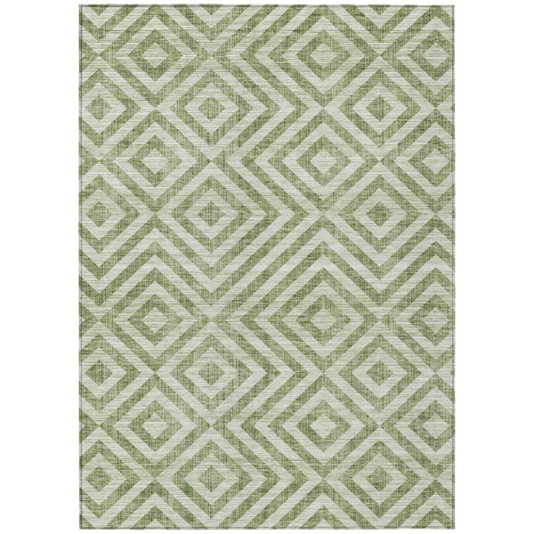 HomeRoots 5' Green and Beige Geometric Area Rug – Durable, Washable Design for Indoor and Outdoor Spaces 10' X 14' 583707