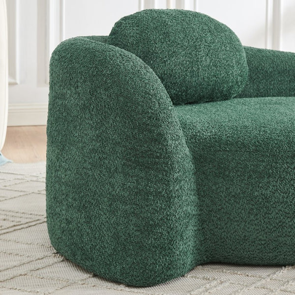 English Elm Modern Oval Bouclé Lounge Chair with Sculpted Armrest for Bedroom or Living Room Green W487P456127