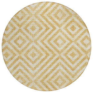 HomeRoots 5' Stylish Gold Beige Ivory Geometric Area Rug - Durable, Washable, Perfect for Indoor & Outdoor Use 8' Round 583710