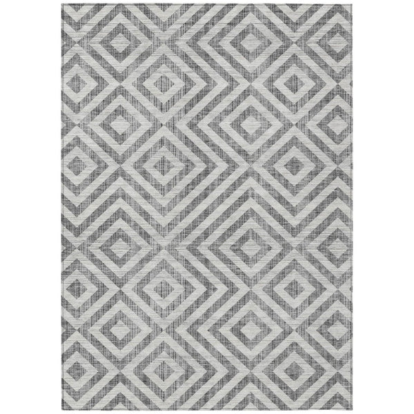 HomeRoots 5' Gray Silver and Ivory Geometric Area Rug - Stylish, Durable, Washable for Indoor and Outdoor Spaces 5' X 8' 583715