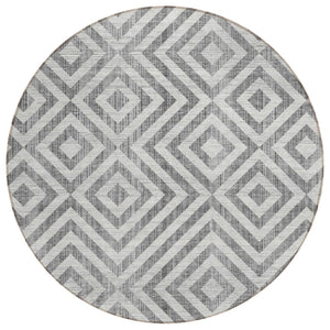 HomeRoots 5' Gray Silver and Ivory Geometric Area Rug - Stylish, Durable, Washable for Indoor and Outdoor Spaces 8' Round 583716