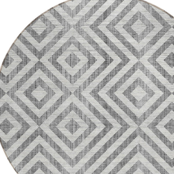 Homeroots 3' Stylish Black, Gray & Silver Geometric Washable Rug For Indoor/Outdoor Spaces - Durable Design 8' Round Polyester 583716