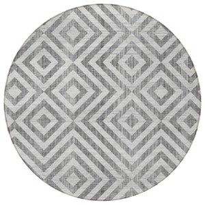 Homeroots 3' Stylish Black, Gray & Silver Geometric Washable Rug For Indoor/Outdoor Spaces - Durable Design 8' Round Polyester 583716