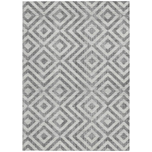 Homeroots 3' Stylish Black, Gray & Silver Geometric Washable Rug For Indoor/Outdoor Spaces - Durable Design 8' X 10' Polyester 583717