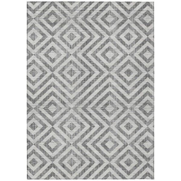 Homeroots 3' Stylish Black, Gray & Silver Geometric Washable Rug For Indoor/Outdoor Spaces - Durable Design 10' X 14' Polyester 583719