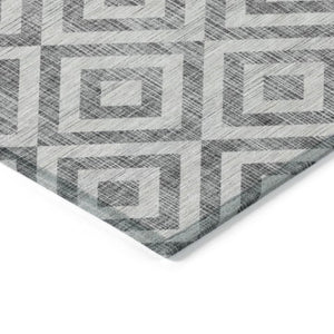 Homeroots 3' Stylish Black, Gray & Silver Geometric Washable Rug For Indoor/Outdoor Spaces - Durable Design 10' X 14' Polyester 583719