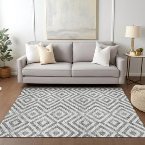 Homeroots 3' Stylish Black, Gray & Silver Geometric Washable Rug For Indoor/Outdoor Spaces - Durable Design 10' X 14' Polyester 583719