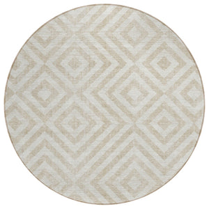 HomeRoots 5' Modern Ivory and Beige Geometric Area Rug – Washable, Durable, Indoor Outdoor Use, Easy Care 8' Round 583722
