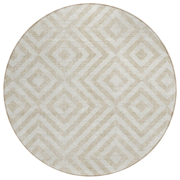 HomeRoots 5' Modern Ivory and Beige Geometric Area Rug – Washable, Durable, Indoor Outdoor Use, Easy Care 8' Round 583722