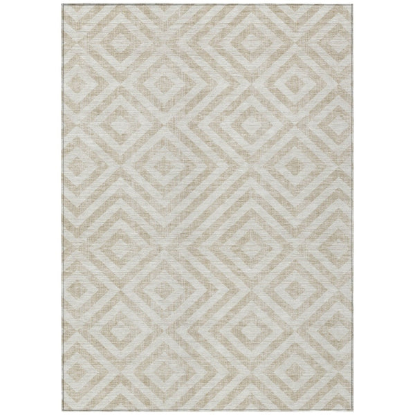 HomeRoots 5' Modern Ivory and Beige Geometric Area Rug – Washable, Durable, Indoor Outdoor Use, Easy Care 8' X 10' 583723