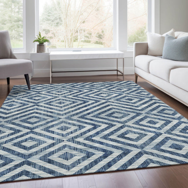 Homeroots 3' Stylish Black, Gray & Silver Geometric Washable Rug For Indoor/Outdoor Spaces - Durable Design 5' X 8' Polyester 583727