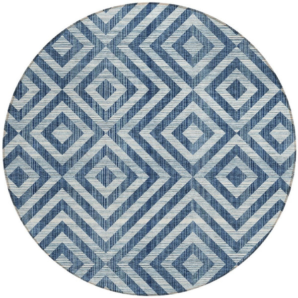 Homeroots 3' Stylish Black, Gray & Silver Geometric Washable Rug For Indoor/Outdoor Spaces - Durable Design 8' Round Polyester 583728