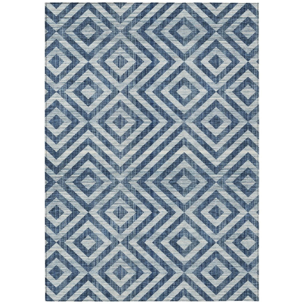 HomeRoots 9' Navy Blue and Ivory Geometric Indoor Outdoor Area Rug – Stylish, Durable, Machine Washable Design! 9' X 12' 583730