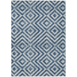 HomeRoots 9' Navy Blue and Ivory Geometric Indoor Outdoor Area Rug – Stylish, Durable, Machine Washable Design! 9' X 12' 583730