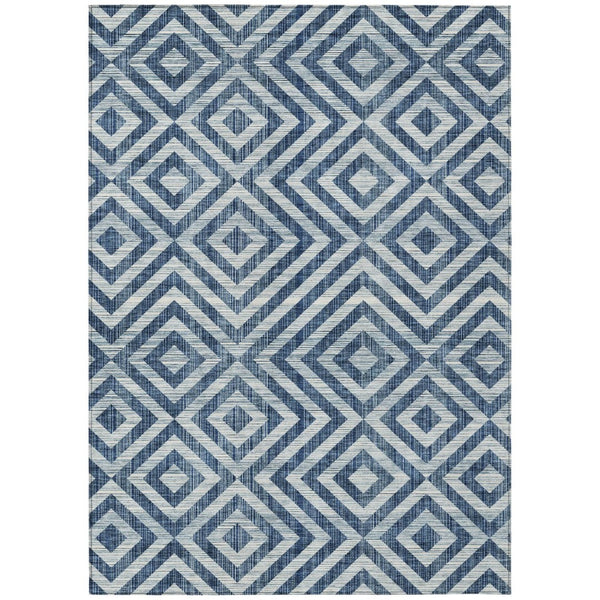 HomeRoots 5' Navy Blue and Ivory Geometric Area Rug - Stylish, Washable, Durable for Indoor and Outdoor Spaces 10' X 14' 583731