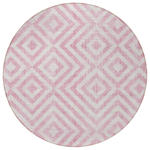 Homeroots 3' Stylish Black, Gray & Silver Geometric Washable Rug For Indoor/Outdoor Spaces - Durable Design 8' Round Polyester 583734