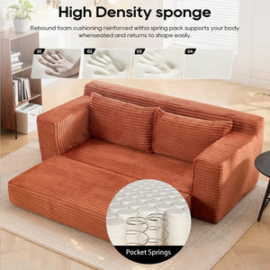 English Elm Loveseat Convertible Corduroy Sofa Bed with Memory Foam Steel Frame for Small Spaces Orange W2959P425085