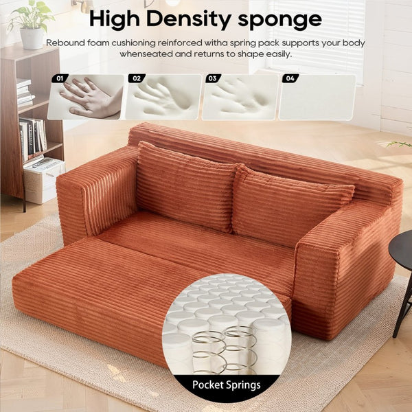 English Elm Loveseat Convertible Corduroy Sofa Bed with Memory Foam Steel Frame for Small Spaces Orange W2959P425085