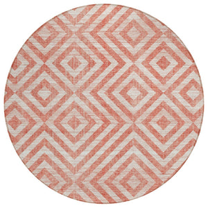 HomeRoots 5' Salmon and Ivory Geometric Indoor Outdoor Area Rug - Stylish, Durable, and Machine Washable Design 8' Round 583746