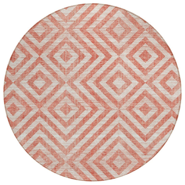 HomeRoots 5' Salmon and Ivory Geometric Indoor Outdoor Area Rug - Stylish, Durable, and Machine Washable Design 8' Round 583746