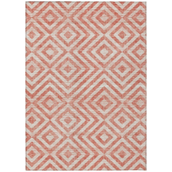HomeRoots 5' Salmon and Ivory Geometric Indoor Outdoor Area Rug - Stylish, Durable, and Machine Washable Design 8' X 10' 583747