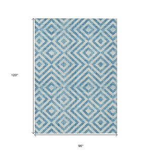HomeRoots 5' Stylish Teal Blue & Ivory Geometric Area Rug for Indoor/Outdoor Use – Durable, Washable & Versatile 8' X 10' 583753
