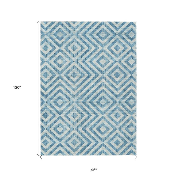 HomeRoots 5' Stylish Teal Blue & Ivory Geometric Area Rug for Indoor/Outdoor Use – Durable, Washable & Versatile 8' X 10' 583753