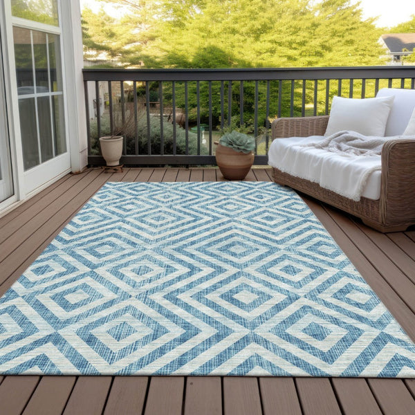 HomeRoots 5' Stylish Teal Blue & Ivory Geometric Area Rug for Indoor/Outdoor Use – Durable, Washable & Versatile 8' X 10' 583753