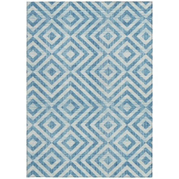 HomeRoots 5' Stylish Teal Blue & Ivory Geometric Area Rug for Indoor/Outdoor Use – Durable, Washable & Versatile 8' X 10' 583753