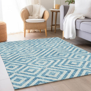 HomeRoots 5' Stylish Teal Blue & Ivory Geometric Area Rug for Indoor/Outdoor Use – Durable, Washable & Versatile 8' X 10' 583753