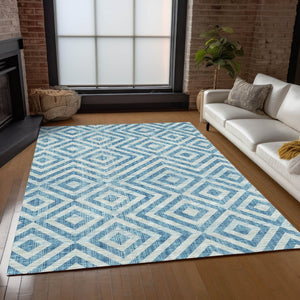 HomeRoots 5' Stylish Teal Blue & Ivory Geometric Area Rug for Indoor/Outdoor Use – Durable, Washable & Versatile 8' X 10' 583753