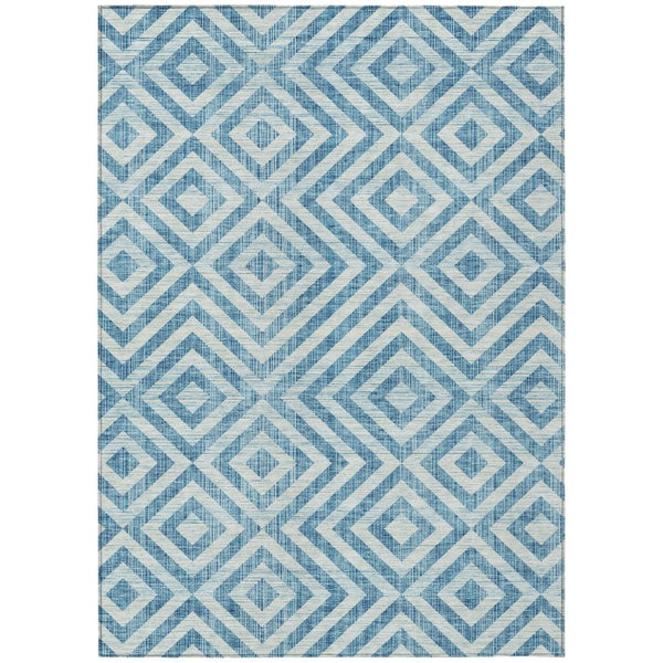 HomeRoots 9' Teal Blue and Ivory Geometric Area Rug – Durable, Washable, Modern Style for Indoor and Outdoor Use 9' X 12' 583754