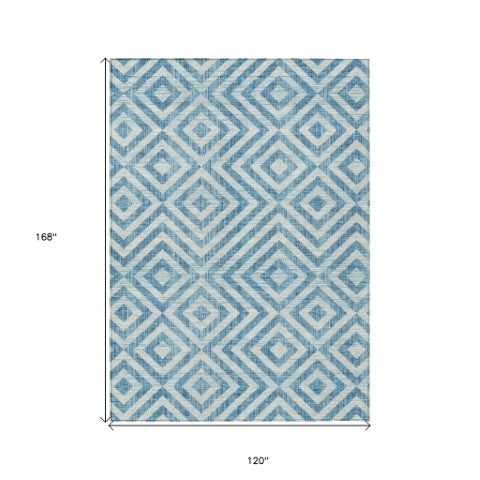 Homeroots 3' Stylish Black, Gray & Silver Geometric Washable Rug For Indoor/Outdoor Spaces - Durable Design 10' X 14' Polyester 583755