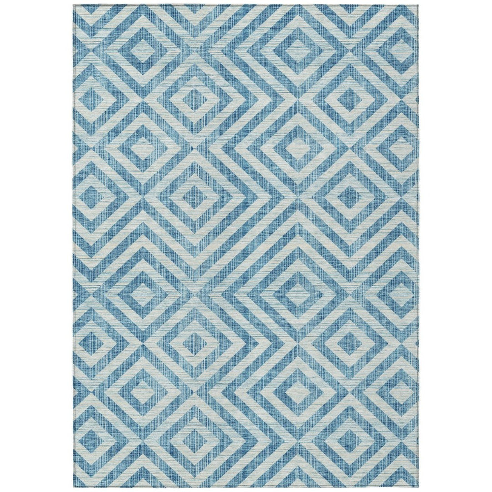 HomeRoots 5' Stylish Teal Blue & Ivory Geometric Area Rug for Indoor/Outdoor Use – Durable, Washable & Versatile 10' X 14' 583755