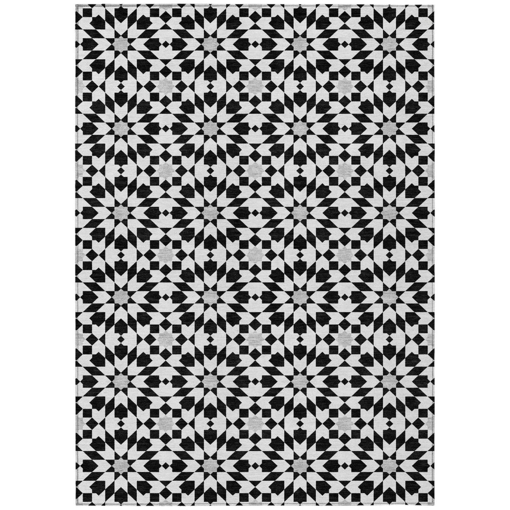 HomeRoots 5' Elegant Black Gray Silver Floral Medallion Area Rug - Washable, Durable for Indoor & Outdoor Use 5' X 8' 583763