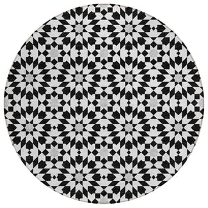 HomeRoots 5' Elegant Black Gray Silver Floral Medallion Area Rug - Washable, Durable for Indoor & Outdoor Use 8' Round 583764