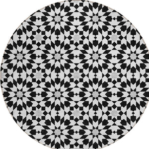 Homeroots 3' Black Gray Silver Floral Medallion Washable Area Rug For Stylish Indoor & Outdoor Spaces 8' Round Polyester 583764