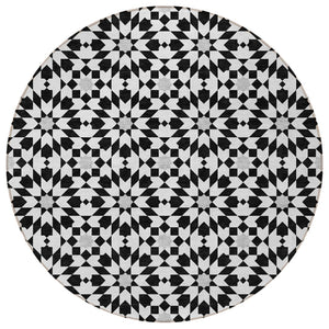 Homeroots 3' Black Gray Silver Floral Medallion Washable Area Rug For Stylish Indoor & Outdoor Spaces 8' Round Polyester 583764