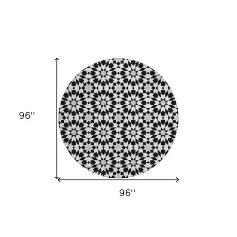 Homeroots 3' Black Gray Silver Floral Medallion Washable Area Rug For Stylish Indoor & Outdoor Spaces 8' Round Polyester 583764