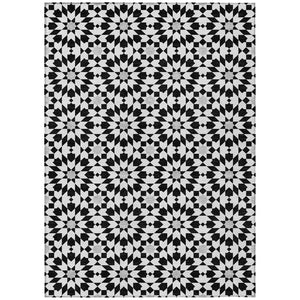 HomeRoots 5' Elegant Black Gray Silver Floral Medallion Area Rug - Washable, Durable for Indoor & Outdoor Use 8' X 10' 583765