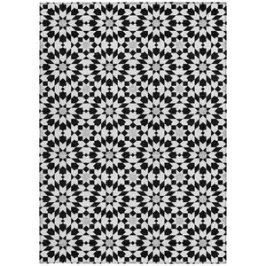 Homeroots 3' Black Gray Silver Floral Medallion Washable Area Rug For Stylish Indoor & Outdoor Spaces 9' X 12' Polyester 583766