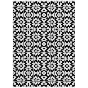 Homeroots 3' Black Gray Silver Floral Medallion Washable Area Rug For Stylish Indoor & Outdoor Spaces 10' X 14' Polyester 583767