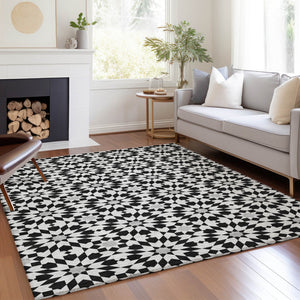 Homeroots 3' Black Gray Silver Floral Medallion Washable Area Rug For Stylish Indoor & Outdoor Spaces 10' X 14' Polyester 583767