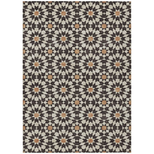 HomeRoots 5' Charcoal Silver and Copper Floral Medallion Area Rug - Stylish, Washable, Indoor/Outdoor Comfort 5' X 8' 583775