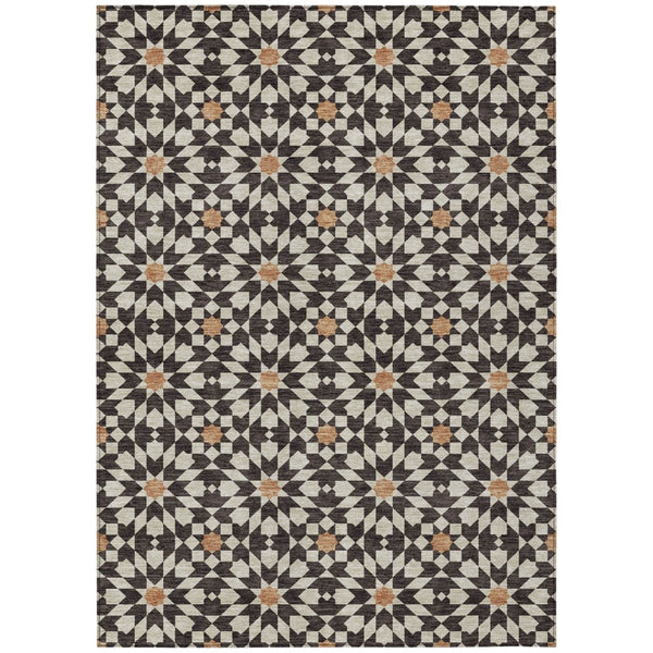 HomeRoots 5' Charcoal Silver and Copper Floral Medallion Area Rug - Stylish, Washable, Indoor/Outdoor Comfort 5' X 8' 583775