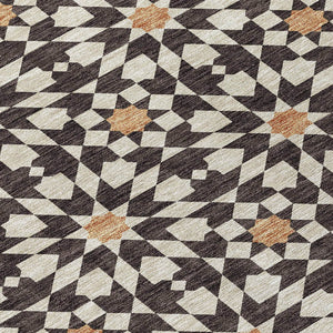 Homeroots 3' Black Gray Silver Floral Medallion Washable Area Rug For Stylish Indoor & Outdoor Spaces 5' X 8' Polyester 583775