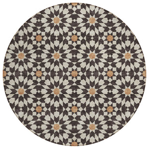 HomeRoots 5' Charcoal Silver and Copper Floral Medallion Area Rug - Stylish, Washable, Indoor/Outdoor Comfort 8' Round 583776