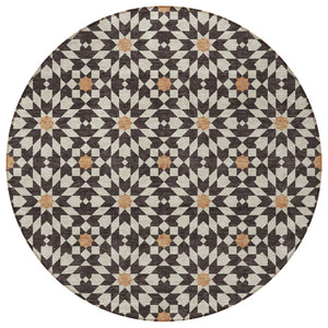 Homeroots 3' Black Gray Silver Floral Medallion Washable Area Rug For Stylish Indoor & Outdoor Spaces 8' Round Polyester 583776