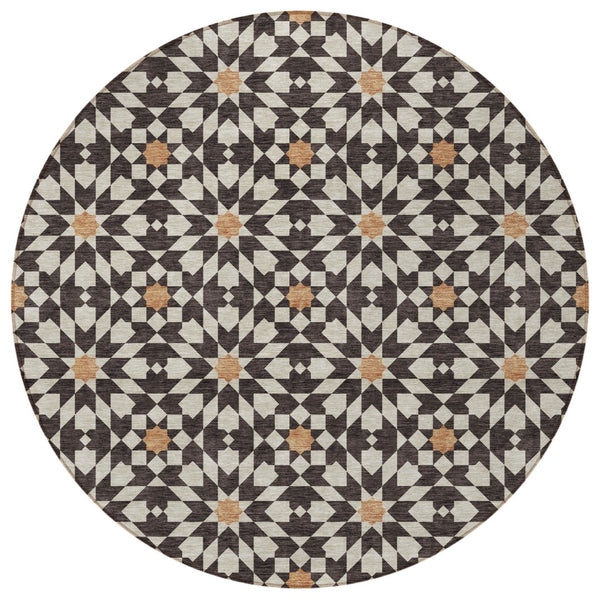 Homeroots 3' Black Gray Silver Floral Medallion Washable Area Rug For Stylish Indoor & Outdoor Spaces 8' Round Polyester 583776