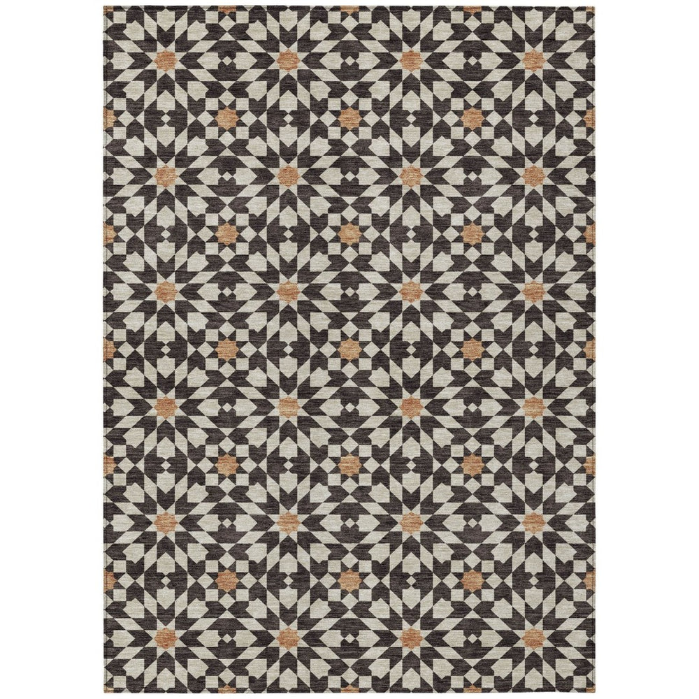 HomeRoots 5' Charcoal Silver and Copper Floral Medallion Area Rug - Stylish, Washable, Indoor/Outdoor Comfort 8' X 10' 583777